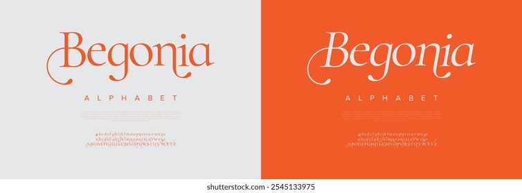 Begonia premium elegantes letras alfabeto e números. Tipo de casamento vintage clássico fonte serif decorativo vintage retro. ilustração vetor criativo