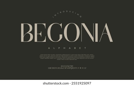 Begonia typography beauty fashion elegant minimalist serif italic fonts decorative wedding vintage retro logos. Minimal luxury font alphabet logo. Vector illustration