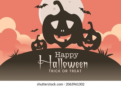 begron vector halloween party, dark and spooky, with pumpkin and moon