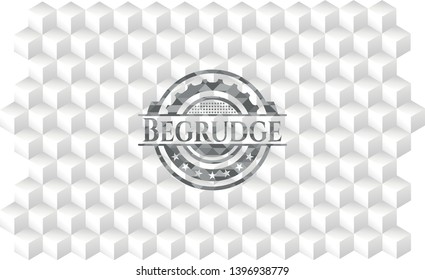 Begrudge grey emblem with geometric cube white background