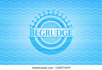 Begrudge light blue water badge background.