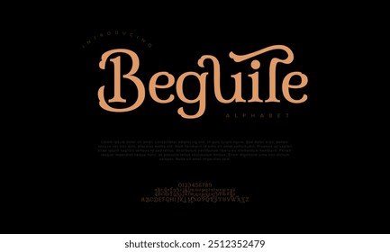 Beguile tipografia beleza moda elegante minimalista serif italic fontes decorativo casamento vintage retro logos. Logotipo de fonte de luxo mínimo alfabeto. Ilustração vetorial