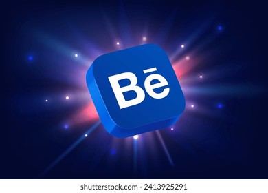 Behance app 3d icon on space background with rays. Application announement concept. Vector editorial illustration. TURKEY, FETHIYE, January 10, 2024 