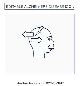 El comportamiento cambia el icono de la línea. Cambios en la personalidad. Compulsivo, obsesivo, socialmente inapropiado. Enfermedad de Alzheimer. Concepto de trastorno neurológico.Ilustración vectorial aislada.Accidente cerebral editable