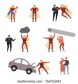 Behavior of superheroes helping people vector illustration flat design