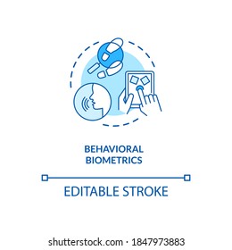 Behavioral biometrics concept icon. Speech recognition system. Biometrics behaviour types ideas idea thin line illustration. Vector isolated outline RGB color drawing. Editable stroke