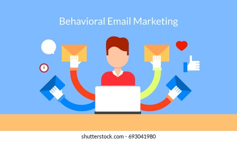 Behavioral Email Marketing, Customer Engagement, Newsletter Promotion Flat Vector Banner With Icons