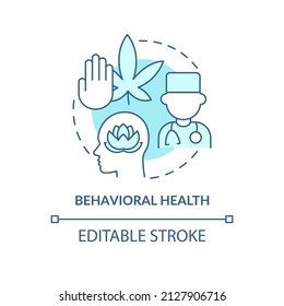 Behavioral health turquoise concept icon. Addiction treatment. Medical center service abstract idea thin line illustration. Isolated outline drawing. Editable stroke. Arial, Myriad Pro-Bold fonts used