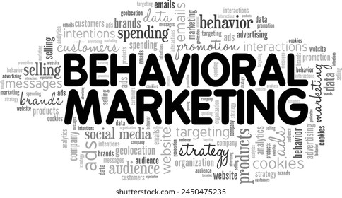 Behavioral Marketing Wort Cloud konzeptuelles Design isoliert auf weißem Hintergrund.