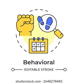 Behavioral multi color concept icon. Time management. Schedule, planning. Tracking, analysis. Round shape line illustration. Abstract idea. Graphic design. Easy to use in article, blog post