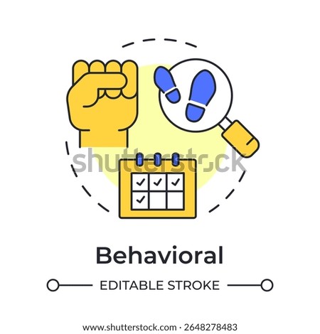 Behavioral multi color concept icon. Time management. Schedule, planning. Tracking, analysis. Round shape line illustration. Abstract idea. Graphic design. Easy to use in article, blog post