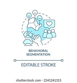 Behaviorale Segmentierung blauen Konzept-Symbole gesetzt. Kunde. Art der Marktsegmentierung abstrakte Idee dünne Linie Illustration. Einzeln Umrisszeichnung. Bearbeitbarer Strich. Arial, Myriad Pro Fett Schriftarten verwendet