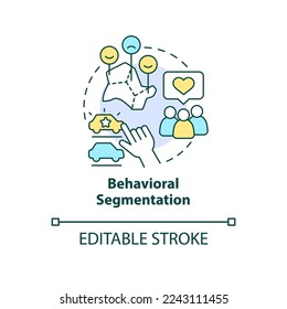 Behavioral segmentation concept icons set. Customer. Type of market segmentation abstract idea thin line illustration. Isolated outline drawing. Editable stroke. Arial, Myriad Pro-Bold fonts used