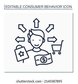 Behavioral Segmentation Line Icon. Analyze Potential Consumers Needs. Mindful Shopping. Consumer Behavior Concept. Isolated Vector Illustration. Editable Stroke