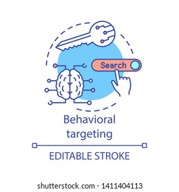 Behavioral targeting concept icon. User behavior idea thin line illustration. Behavioral analytics for marketing vector isolated outline drawing. Customer prediction. Editable stroke