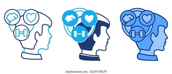Behavioral Therapy icon represented by head, routine scedule Blue, Dualline, Dualtone style.