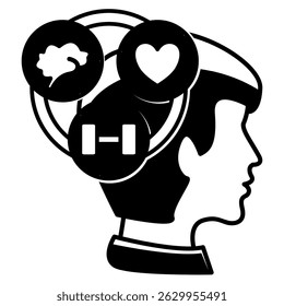 Behavioral Therapy Symbol durch Kopf, Routine-Zeitplan Schwarz Gefüllt Stil.