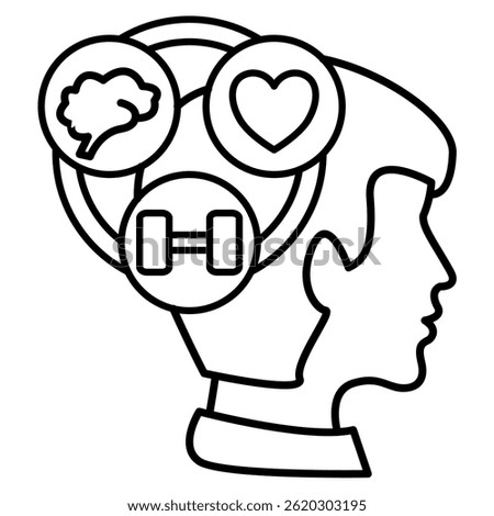 Behavioral Therapy icon represented by head, routine scedule Line style.