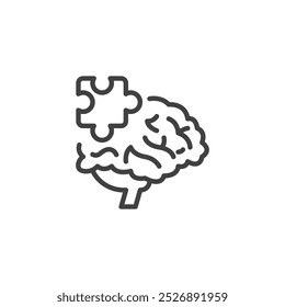 Icono de línea de terapia conductual. signo de estilo lineal para concepto y Diseño web móvil. Cerebro con una pieza de rompecabezas icono de Vector de contorno. Símbolo, ilustración del logotipo. Gráficos de Vector