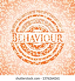 Behaviour orange tile background illustration. Square geometric mosaic seamless pattern with emblem inside.