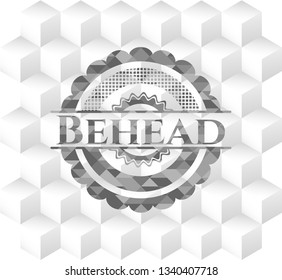 Behead grey emblem. Retro with geometric cube white background