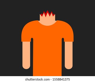 Beheading and decapitation - beheaded person is without head on the neck. Brutal and violent execution as death penalty and capital punishment. Vector illustration