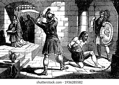 Beheading of John the Baptist vintage illustration. 