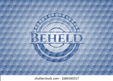 Emblema azul visto o placa con fondo de patrón geométrico abstracto. Ilustración vectorial. Detallado.