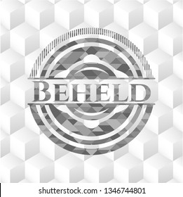 Beheld grey badge with geometric cube white background