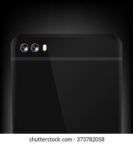 Behind The Black Smart Phone With Dual Lens Camera Technology And Flash.(EPS10 Art Vector)