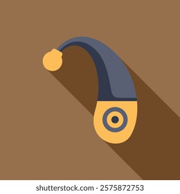 Behind the ear hearing aid icon in flat style with long shadow, improving hearing loss