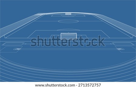 Behind Goal Post View of Soccer Football Field Wireframe