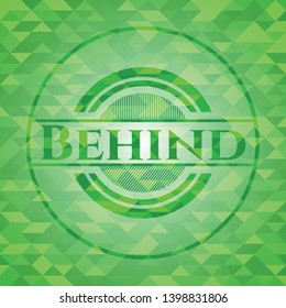 Behind green emblem with triangle mosaic background. Vector Illustration. Detailed.