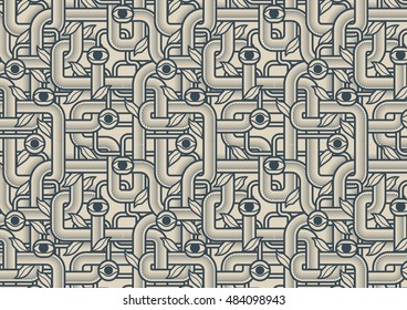 Behind reality. Mechanical tree branches with eyes. Background