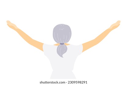 Behind view of relax woman with arms outstretched , flat vector illustrationl.