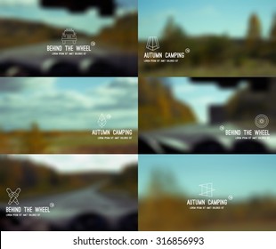 Behind the wheel and autumn landscape blurred background