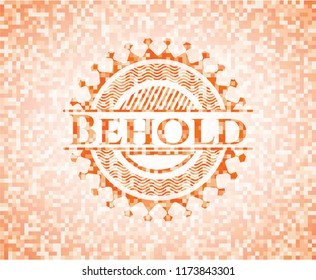 Behold abstract emblem, orange mosaic background