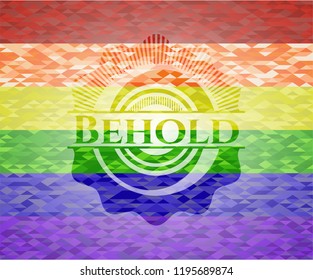 Behold emblem on mosaic background with the colors of the LGBT flag