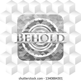 Behold grey emblem with geometric cube white background