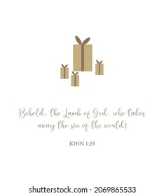 Behold, the Lamb of God, who takes away the sin of the world, John 1:29, Happy Birthday Jesus, God's love, Christmas card, Holy Night, spiritual biblical history, vector illustration