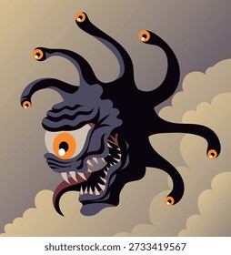 Monstro RPG de fantasia de contemplador com múltiplos olhos