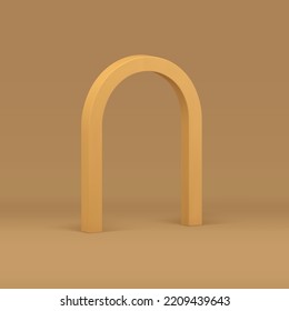 Beige 3d arch show presentation geometric foundation isometric figure realistic vector illustration. Entrance curved column vertical archway gate stand studio background for product presentation