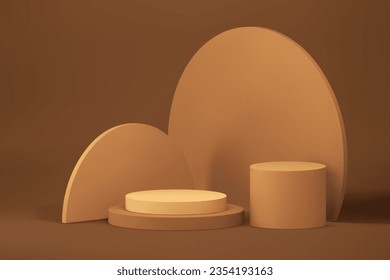 Beige 3d circle podium pedestal neutral minimalist aesthetic showcase realistic vector