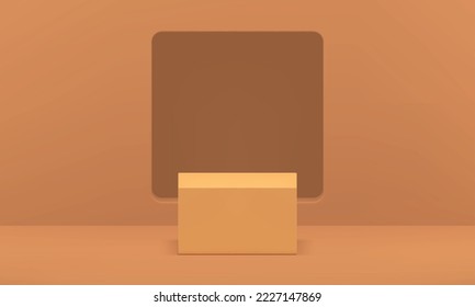 Beige 3d pedestal box foundation empty space studio background for product presentation realistic vector illustration. Podium advertising squared construction exhibition showcase competition arena