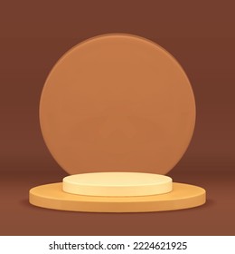 Beige 3d pedestal cylinder platform foundation circle wall for product premium presentation realistic vector illustration. Podium round stage construction event celebration brown studio background