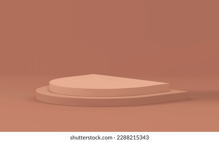 Beige 3d pedestal level platform cosmetic showcase minimal display foundation realistic vector illustration. Brown podium stairs construction showroom stage competition win celebration arena