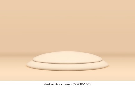 Beige 3d pedestal round ceremony arena scene showroom platform win competition award realistic vector illustration. Premium curved cylinder stage foundation rendering minimalist product presentation