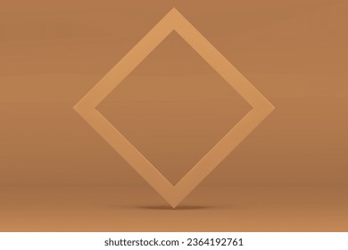Beige 3d rhombus frame advertising display neutral showroom studio background realistic vector illustration. Brown pastel squared border empty showcase advertising space for product presentation show
