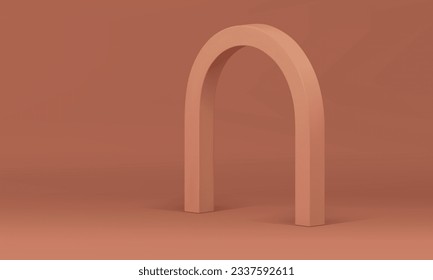 Beige 3d showcase advertising display with isometric arch mock up for cosmetic product show vector illustration. Realistic trendy showroom interior neutral studio background for presentation