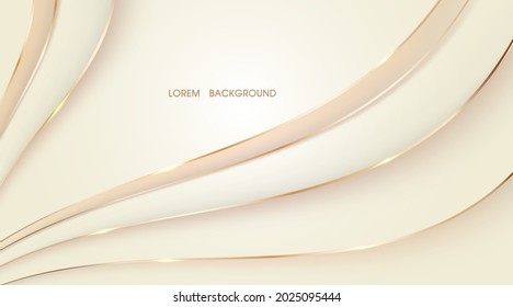 Beige abstract layer overlaps illustration with golden line  curve background